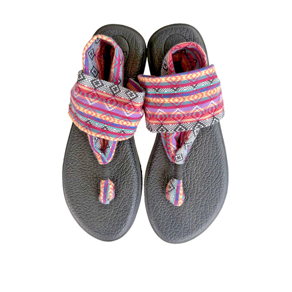 Sanuk Yoga Mat Sling Flip Flop Thong Sandals Size 8 Pink Purple Aztec - Picture 1 of 8